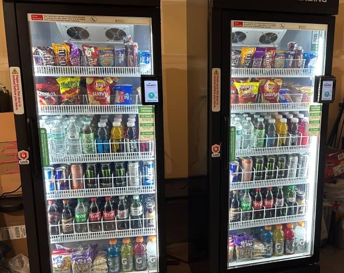 Modern cashless vending machine with snacks